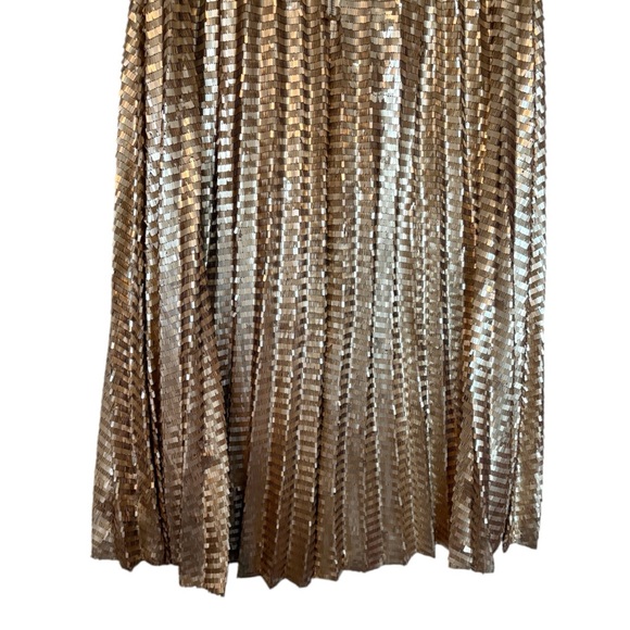 Anthropologie Maeve Natalia Gold Sequin Midi Skirt Pleated A-Line Size 12 NWT - Picture 12 of 15